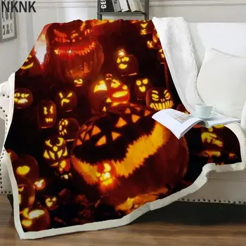 NKNK Brank Dovleac Pături Halloween 3D Print Amuzant lenjerie de Pat Arunca Harajuku Cuvertură Pentru Pat Sherpa Pătură de Animale Premium