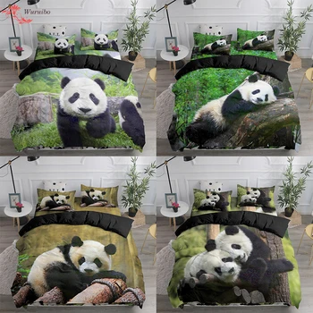 Drăguț Panda Carpetă Acopere Set de lenjerie de Pat 3D cu un pat Twin Queen Pat King Size, 2 Seturi/3pcs de Lux 90/135/150 lenjerie de Pat Pentru Copii, Adolescenti