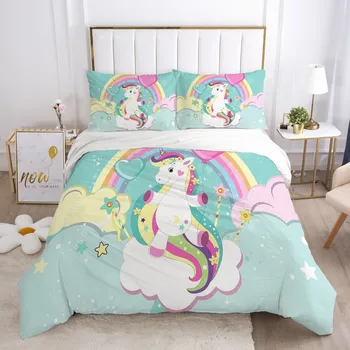 desene animate Set de lenjerie de Pat pentru copii baby carpetă acopere stabilit pentru acasă lenjerie de pat perna de familie seturi de Euro Pătură de acoperire Curcubeu unicorn
