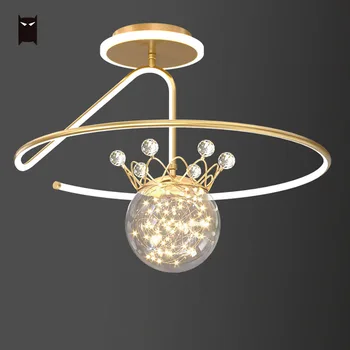 Aur Minge de Fier Plafon cu LED-uri de iluminat Modern, Simplu Nordic Art Deco Luciu Printesa Lampă de Design Dormitor sufragerie Hol