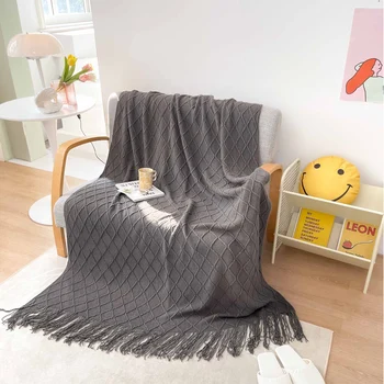 Stil Nordic Pături Tricotate birou siesta șal în Carouri Pătură pentru pat, canapea Arunca Pătură Ciucuri Vafe Relief Pătură