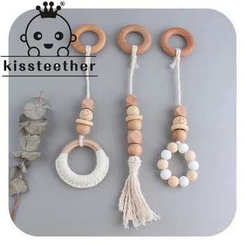 Kissteether Copil Creativ Lemn De Fag Jucării Teether Nouă Mână-Țesute Din Bumbac Coarda Molar Stick Forma De Suzeta Lemn Teether Nou-Născut