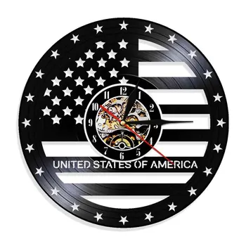 Gol statele UNITE ale americii Flag disc de Vinil Ceas de Perete Statele Unite Ale Americii Agățat Ceasuri de Epocă statele UNITE ale americii Stele Benzi Pavilion Forma Decor
