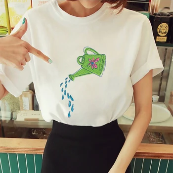 Noua Moda fierbător Desene animate Print T-shirt de Agrement Simplu Alb O-Gat Maneci Scurte Ulzzang Harajuku Vara femei T-shirt Mujer