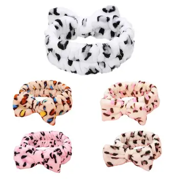 Femei Îngroșa Pluș Largă Susținere Drăguț Bowknot Contrast Colorate de Epocă Leopard Dot Imprimate Hairband Întinde SPA Machiaj Turban