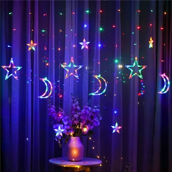 Luna Steaua Perdea de Lumină Ghirlanda Eid Mubarak Lampă cu LED-uri Zână Șir de Lumini de Crăciun, Ziua Îndrăgostiților, Nuntă Acasă Luminile Cameră Decor