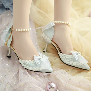 De argint Nunta de Flori Arc Subliniat in Picioare de sex Feminin Lolita Pantofi cu Tocuri Înalte 5cm Lo Printesa Kawaii Perla Petrecere de Ceai Japonez Pantofi Fete
