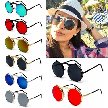 Vara Protecție UV Cerc Ochelari Femei și Bărbați Ochelari de Flip-Up ochelari de Soare ochelari de Soare Rotund Steampunk ochelari de Soare