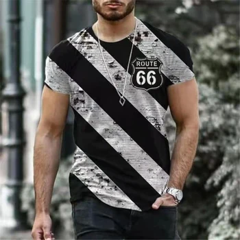 66 Rutier American T-Shirt de Vara Noi cu Mânecă Scurtă T-Shirt de Sus O-Neck T-Shirt pentru Bărbați Supradimensionate Cămașă Îmbrăcăminte Retro Streetwear