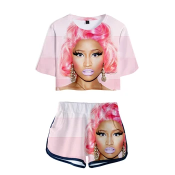 2021 Nicki Minaj T-shirt Suit Roua buric Sport Fete Costum cu Maneci Scurte trening femei Sexy Nicki Minaj vară Două Bucăți seturi