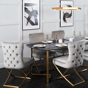 Nou Proiectat Larg cu Smocuri de Catifea Moderne de Catifea Scaun din Oțel Inoxidabil bazate pe X-Restaurant Scaun de luat Masa pentru Sufragerie