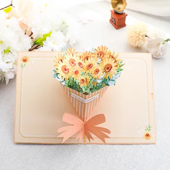 Ziua recunostintei Vă Mulțumesc Carduri 3D-dimensional Felicitare Pentru Floarea-soarelui Buchet de Ziua Mamei de Ziua Binecuvântare Card Cadou
