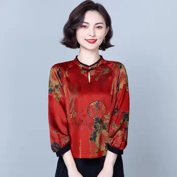 2022 femei tradițională chineză bluza din satin cu flori vintage bluza șifon chineză femei elegante naționale qipao bluza 