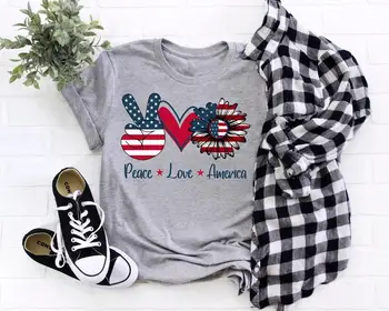 Pace, Dragoste America de 4 iulie, Ziua Independenței Tricou Streetwear Unisex 100% bumbac Maneca Scurta Top Teuri Gât O Picătură de transport maritim