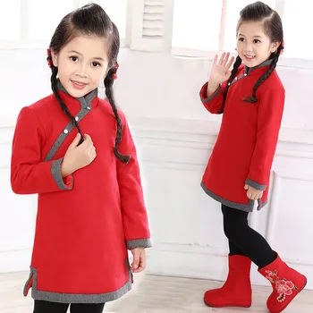 2022 New Sosire Fete Stil Chinezesc Cheongsam Copii Fete Maneca Lunga Macara De Imprimare Rochii Stihar Qipao Hainele De Ani