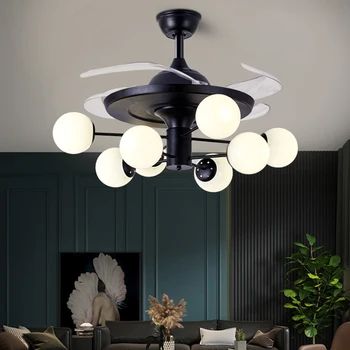 Minimalist Modern, ventilator de tavan decorative de lumină LED-uri pandantiv de sticlă Chandleier iluminat dormitor ventilator lampa AC220V