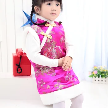 Chineză Qipao Cheongsam dressup pentru Fete Îngroșat Anul Nou Rochie de Bumbac Jacheta Copii
