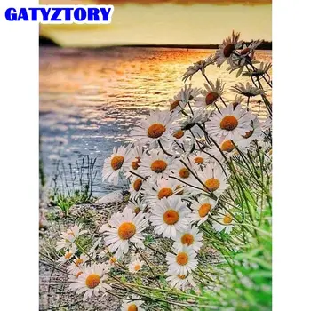 GATYZTORY 5d Diy Diamant Pictura Daisy Lac, Peisaj, Plin Pătrat/Diamant Rotund Broderie Mozaic Flowershome Decor