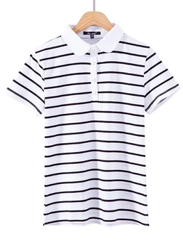 Vara Maneca Scurta 100% Bumbac T-Shirt Îmbrăcăminte de sex Feminin Tee White Stripes S-5XL Buton de Guler Polo Navy Topuri 2022