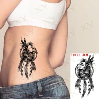 Impermeabil Tatuaj Temporar Autocolant Indian Dreamcatcher Leu Flash Tatuaje cu Pene de Pește Body Art Brațul Fals Tatuaj pentru Femei Barbati
