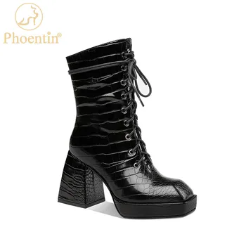 Phoentin Femei cizme de toamna de vest cizme cu Platforma secundare de închidere zip indesata tocuri inalte legați în cruce pantofi pentru femei 2020 FT1169