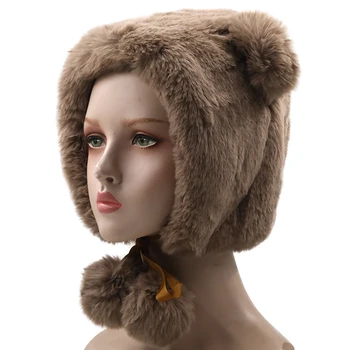Noi Simplu Femei de Iarnă Îngroșa Pluș Cald Earflap Hat Fată Drăguță Urechi Urs Windproof Beanie Cap cu Cordon de Pălării