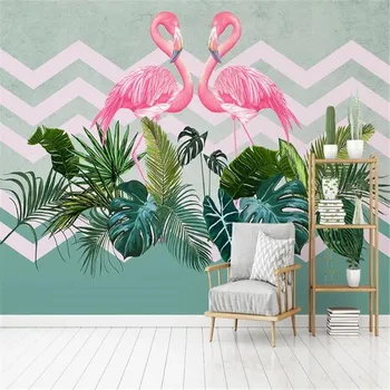 milofi tapet personalizat murale 3D Nordic plante tropicale flamingo TV, canapea de fundal de perete