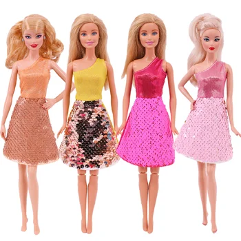 4 Buc Papusa Rochie de Petrecere de Vara Rochie Scurta Paiete Fusta Costum de Moda Păpuși Haine pentru Barbie Papusa Accesorii Fata de Jucărie