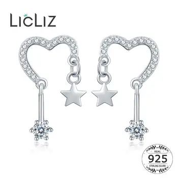 LicLiz Noi Argint 925 Hollow Inima Picătură Cercei pentru Femeile Pavate Zircon Stele de Diamant Cercel Dating Bijuterii LE0610