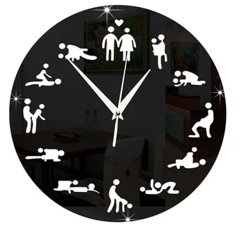 Distracție Ceas 24 oră de Sex Ceas Noutate Poziții de Sex Ceas de Perete Acrilica 3D Oglindă Ceasuri de Perete DIY Cuarț Ceas Cupluri Cameră Decor