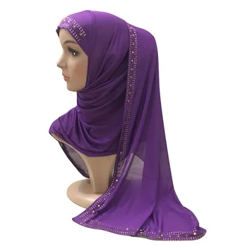 Matase de gheață Hijabs Femeile Islamice Jumătate Instant Hijabs Capac Timp Stretchable Aur Stras Arabă Turbanul Musulman Gata Să Poarte 160X50cm