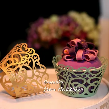 50pcs Laser cut nunta Ambalaje Cupcake de Copt Tort titularii Petrecere acasă decorare Cupcake accesoriu.24 de culori