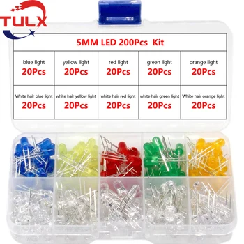 200pcs 5mm 10 tipuri Dioda LED Asortate Kit Alb Roșu Verde Albastru Galben Portocaliu F5 Led-Light Emitting Diode de BRICOLAJ Electronice