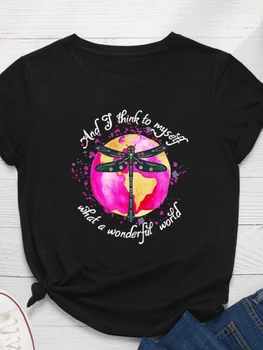 Colorate Libelula Imprimare Femei Tricou Manșon Scurt, O Gât Vrac Femei Tricou Doamnelor Tricou Topuri Haine Camisetas Mujer