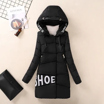 2019 jacheta de iarna pentru femei de moda subțire cu glugă jos hanorac gros de îmbrăcăminte exterioară cald femei mediu-lung în jos bumbac sacou captusit haina