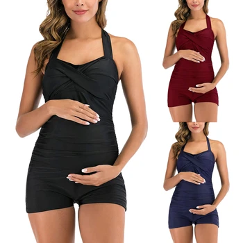Femei Costume De Baie De Maternitate 2022 Noua Pereche De Bikini De Culoare Solidă Sarcina De Costume De Baie Cutat S-Au Adunat Costum De Baie