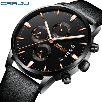 CRRJU Bărbați Ceasuri de Top de Brand de Lux pentru Bărbați Clasice Multi-funcția de Cronograf Cuarț Ceas Curea din Piele Neagra de Dropshipping