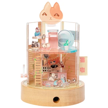 Noua Cafenea Pisica casă de Păpuși în Miniatură, Cu Mobilier Kit Acril 3D Puzzle DIY Asambla Jucării Lumina de Noapte pentru Copii Fata de Cadou de Casa