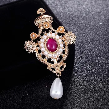 Margele rosii alb imitații de perle broșe bijuterii de seară pentru femei cadouri partid de moda coroana de flori pin broșă saci accesoriu