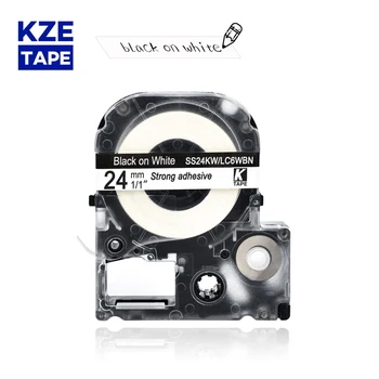 Epson eticheta banda 24mm negru pe alb SS24KW LC6WBN panglica pentru masina de scris KingJim label maker DK-300 LW400Epson imprimantă de etichete