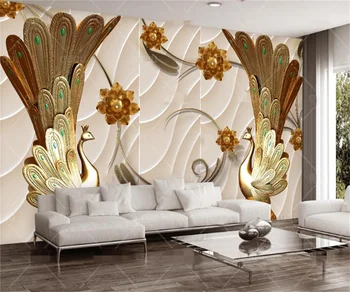 În stil European, flori infloreste bogat de aur păun flori de camera de zi dormitor picturi murale de start personalizat tapet papel