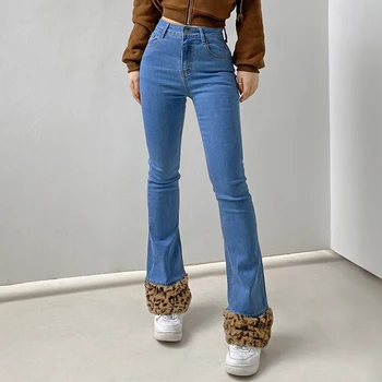 Moda Patchwork Print Leopard Blugi Doamnelor Retro Y2K Casual Estetica Streetwear Pantaloni din Denim cu Talie Joasa Slim Pantaloni Evazate