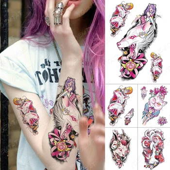 Impermeabil Tatuaj Temporar Autocolant Japoneză Fată Frumoasă Nouă Coadă De Vulpe Flash Body Art Fals Tatuaj Bărbați Femei Transfer De Tatuaje