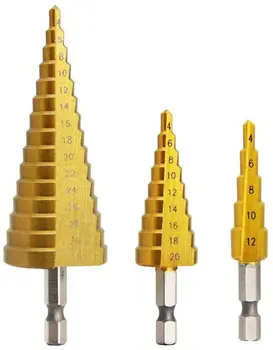 3Pcs 4-12/20/32mm Pas de Foraj Pagoda Biți de Mare Viteză din Oțel Con de Titan Acoperite cu Seturi de scule lemn Metal plastic Hole Cutter