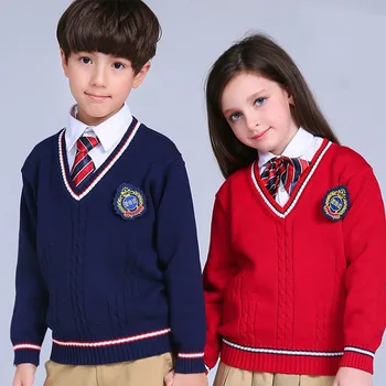 Copii Băieți Fete Pulovere Pulover De Iarnă Din 2018 V-Neck Copii Tricotaje Haine De Școală Anglia Stil Copilul Topuri Copilul De Îmbrăcăminte