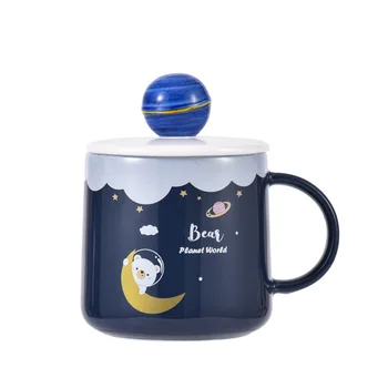 350mL Creative Drăguț Spațiul Sistemului Solar Cana de Cafea Cu Lingura Și Capace de Desene animate Lapte, Ceai, Suc de Cana Ceramica cel Mai bun Cadou Pentru un Prieten