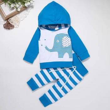 Bobora Primavara Toamna Baby Boy Tricou Set de Două Piese Costum Copil Elephant Print Hanorac + Pantaloni cu Dungi haine pentru Copii