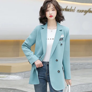 Toamna Design Sacou Femei, Negru Solid Costum Jachete Largi De Cauzalitate Albastru Adaptate Haină De Moda Coreeană Doamna Biroul Uza Noi 2022