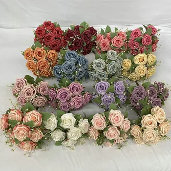1 buc Fulg de nea Trandafiri Artificiale Buchet de Flori de Simulare Ghivece cu Plante Verzi de Interior Aranjament Floral Sala de Nunta Decor