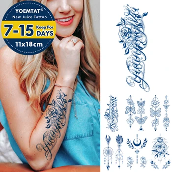 Semi-Permanent Pe Bază De Plante Durată De Cerneală Impermeabil Tatuaj Temporar Autocolant Cuvânt În Limba Engleză Scrisoare De Trandafir Tatuaj Body Art Fals Tatuaje Femei